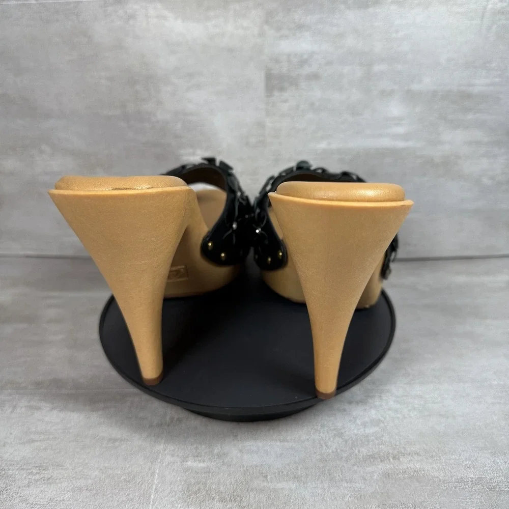 Candie's Gold and Black Floral Studded High Heel Mules - Picture 4 of 10